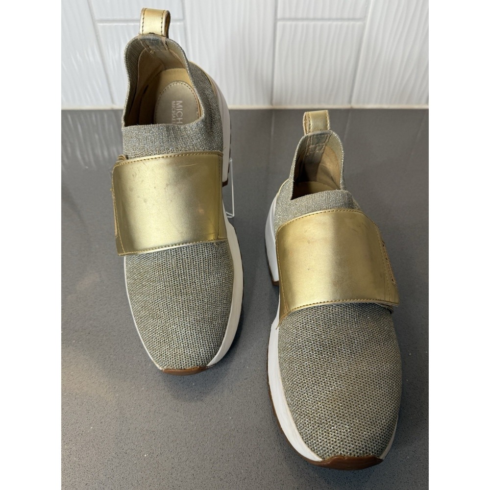 Michael Kors Cosmo Knit Slip-On Sneakers Gold For Women's Size 8M Platform Shoes - Picture 9 of 15